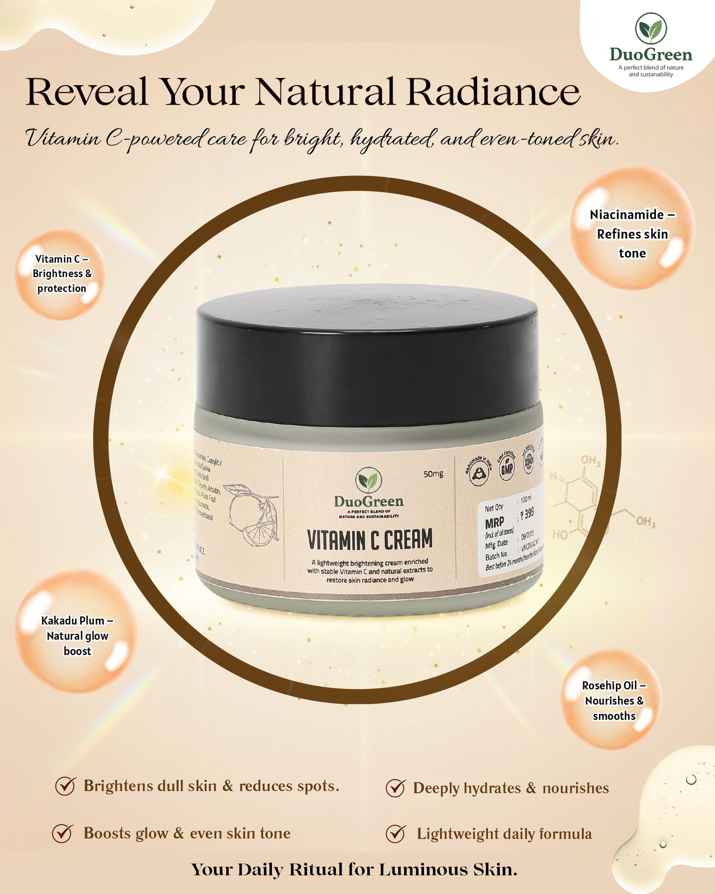 DuoGreen Vitamin C Cream – Brightening & Glow | 100ml