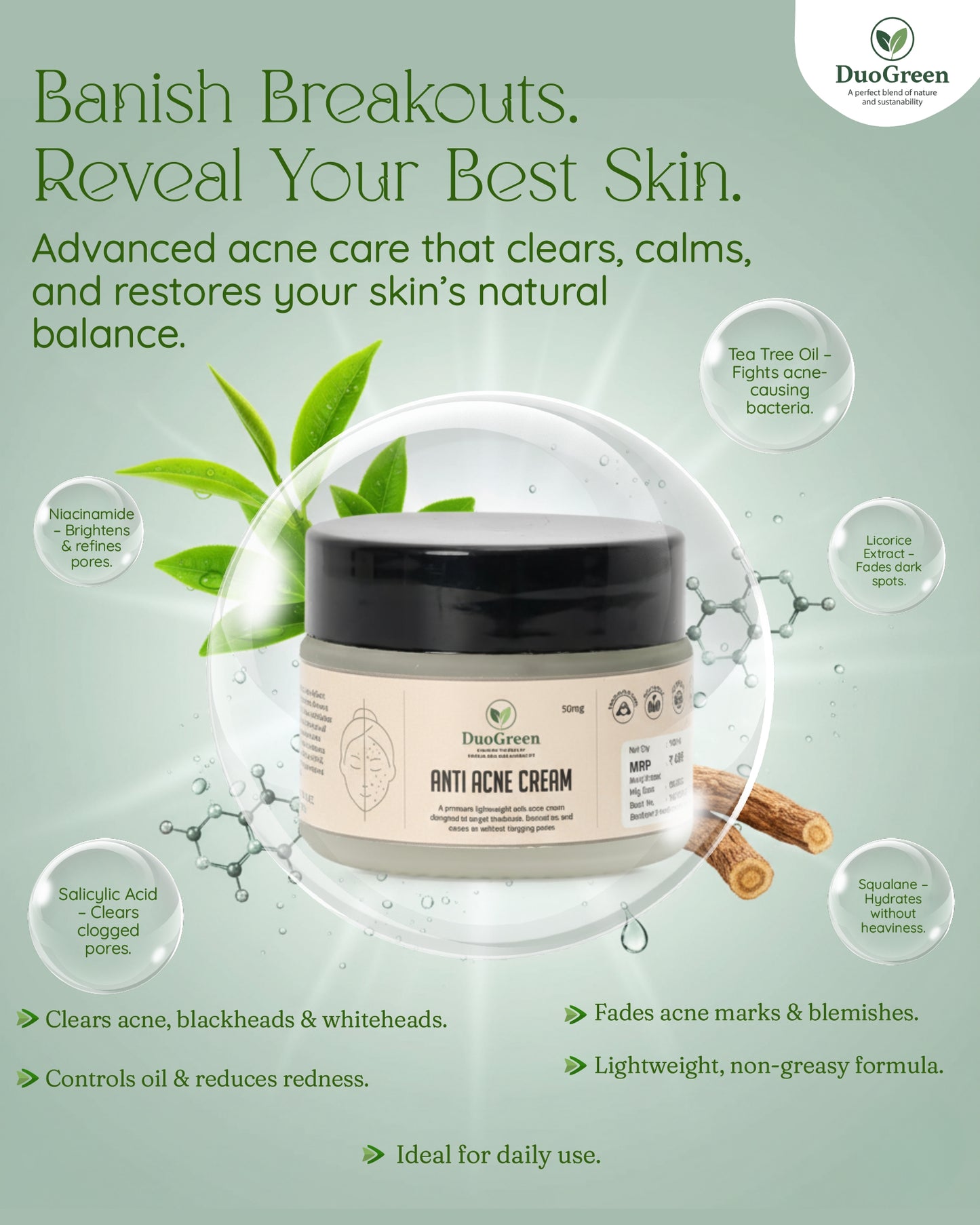 DuoGreen Anti-Acne Cream – Niacinamide & Tea Tree | 100ml