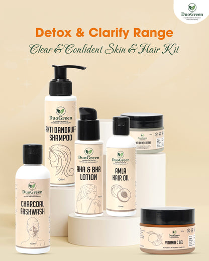 Detox & Clarify Range - Clear & Confident Skin & Hair Kit